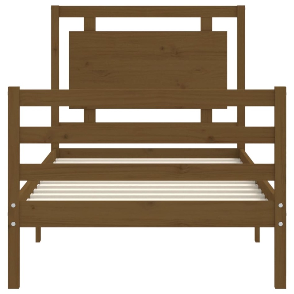 Estructura cama con cabecero madera maciza marrón miel