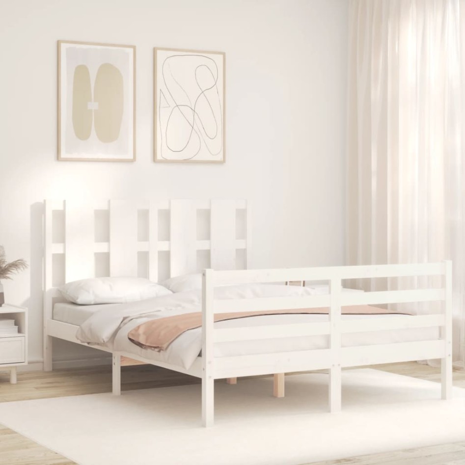 Estructura cama de matrimonio con cabecero madera maciza