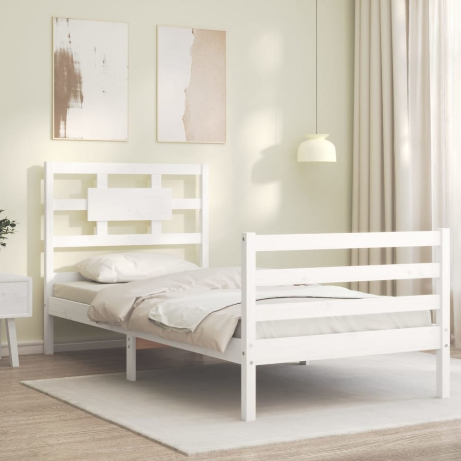 Estructura de cama con cabecero madera maciza blanco 100x200