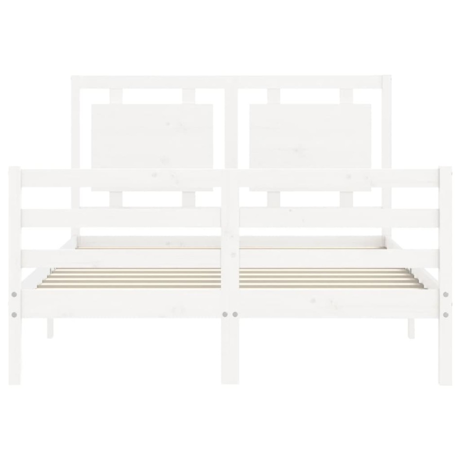 Estructura de cama con cabecero madera maciza blanco 140x190
