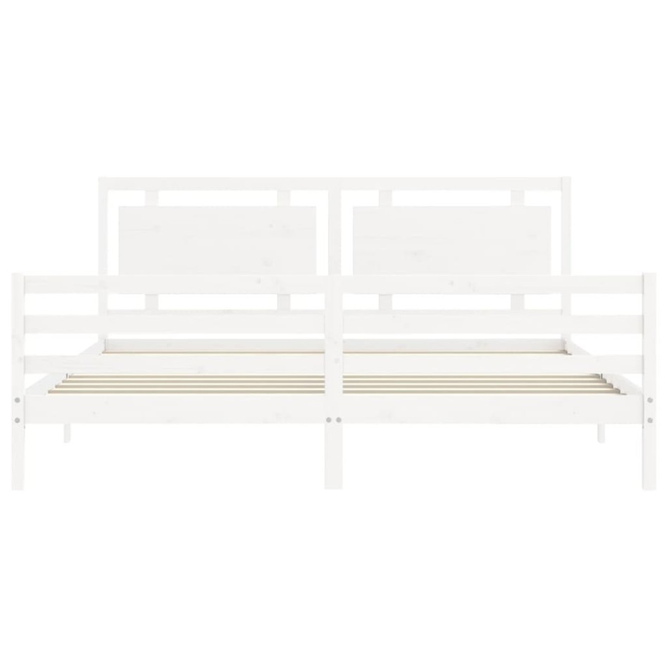 Estructura de cama con cabecero madera maciza blanco 200x200