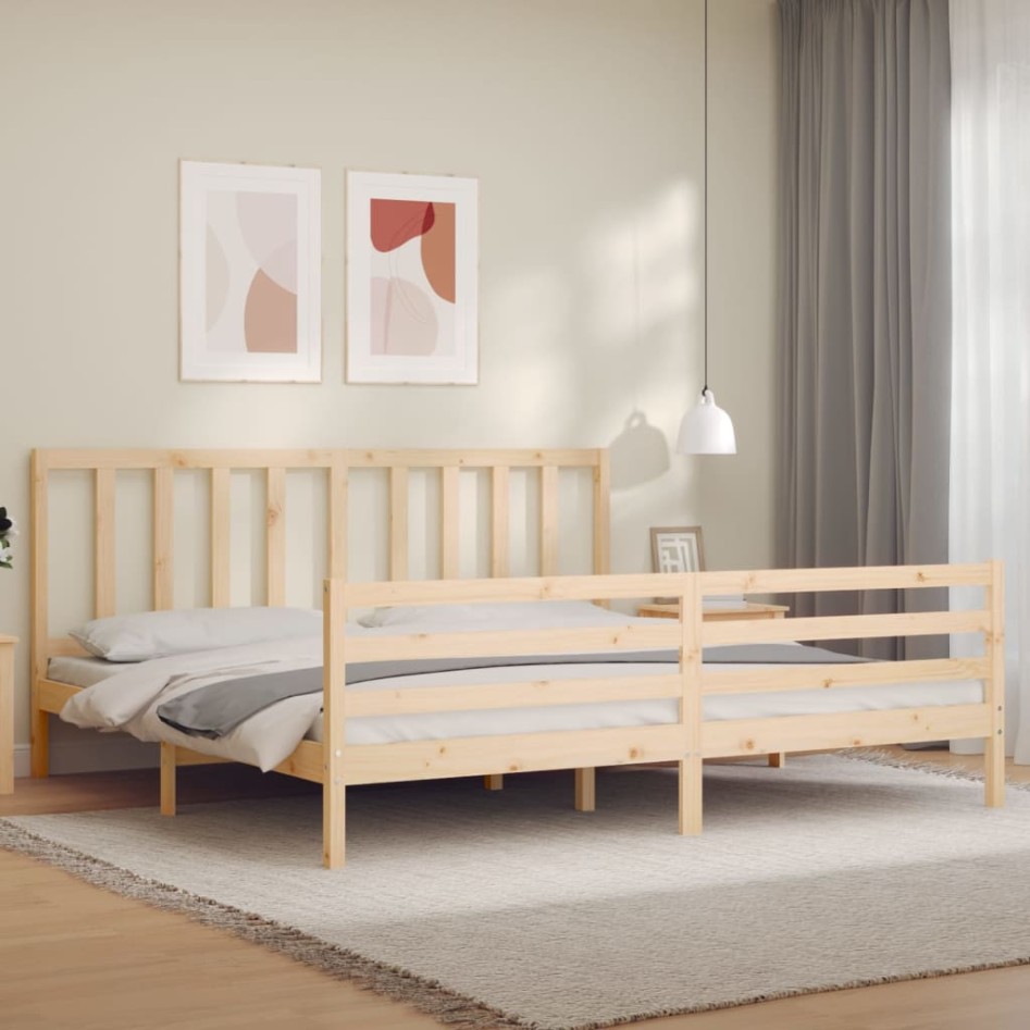 Estructura de cama con cabecero madera maciza 200x200