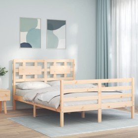 Estructura de cama de matrimonio con cabecero madera