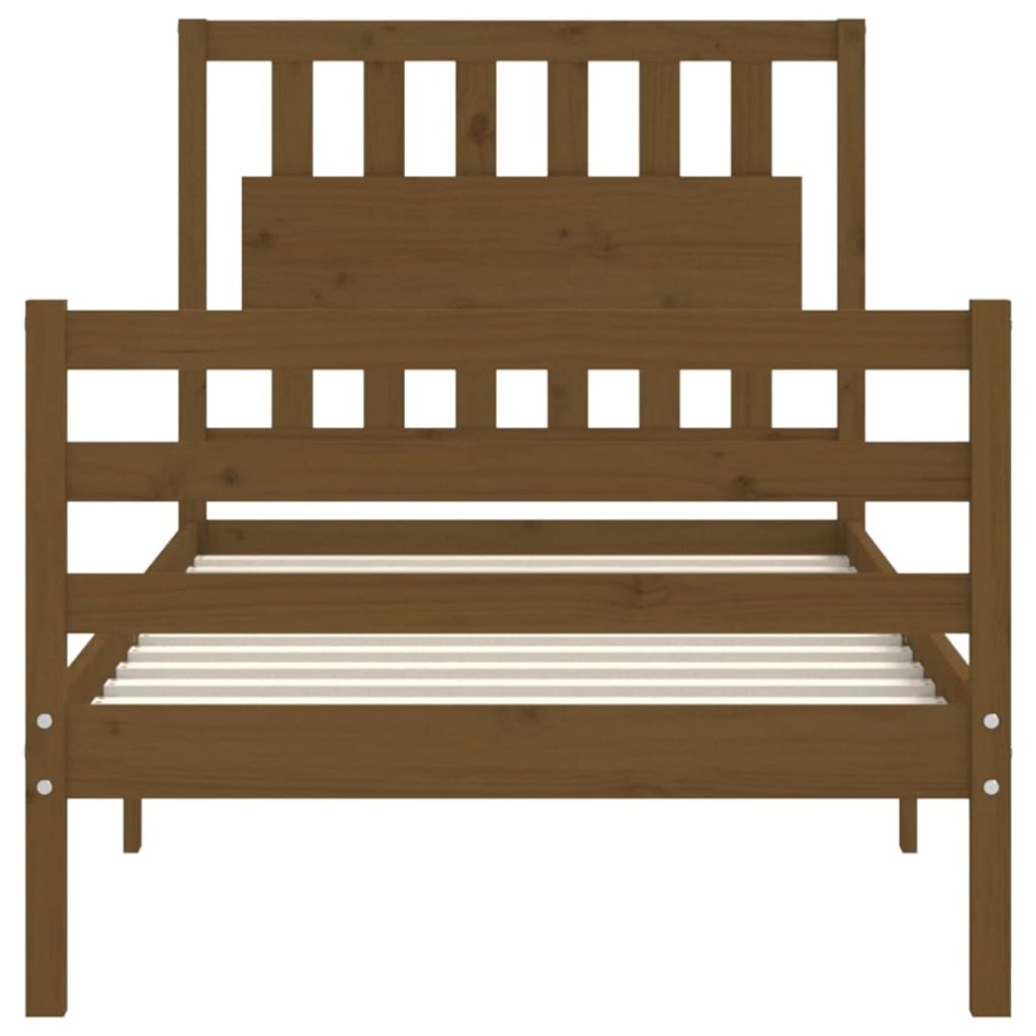 Estructura cama con cabecero madera maciza marrón miel