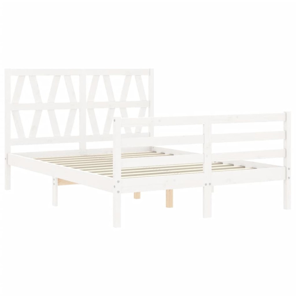Estructura de cama con cabecero madera maciza blanco 140x190