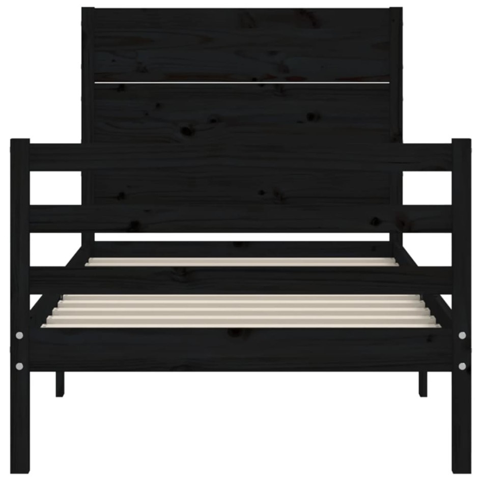 Estructura de cama con cabecero madera maciza negro 90x200