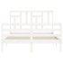 Estructura de cama con cabecero madera maciza blanco 140x190