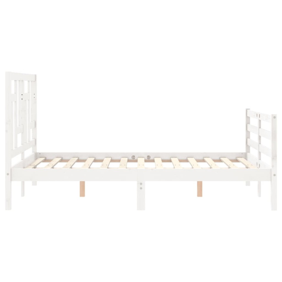 Estructura de cama con cabecero madera maciza blanco 140x190