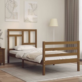 Estructura cama con cabecero madera maciza marrón miel
