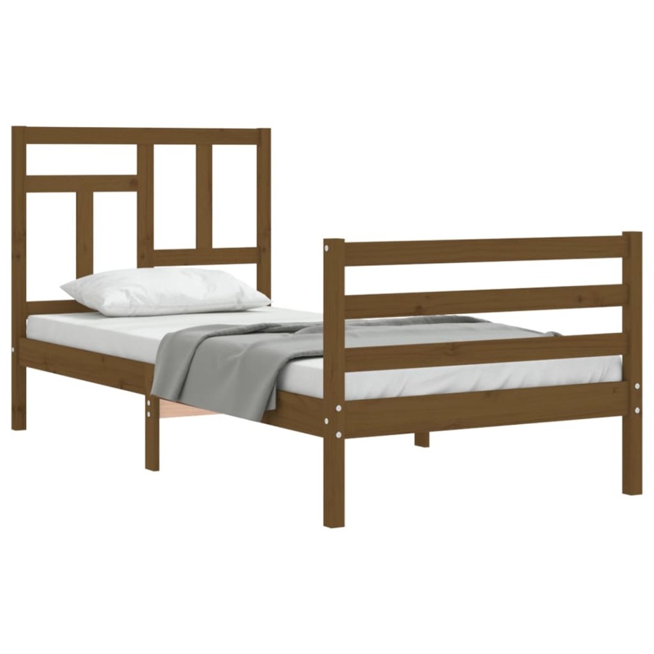 Estructura cama con cabecero madera maciza marrón miel
