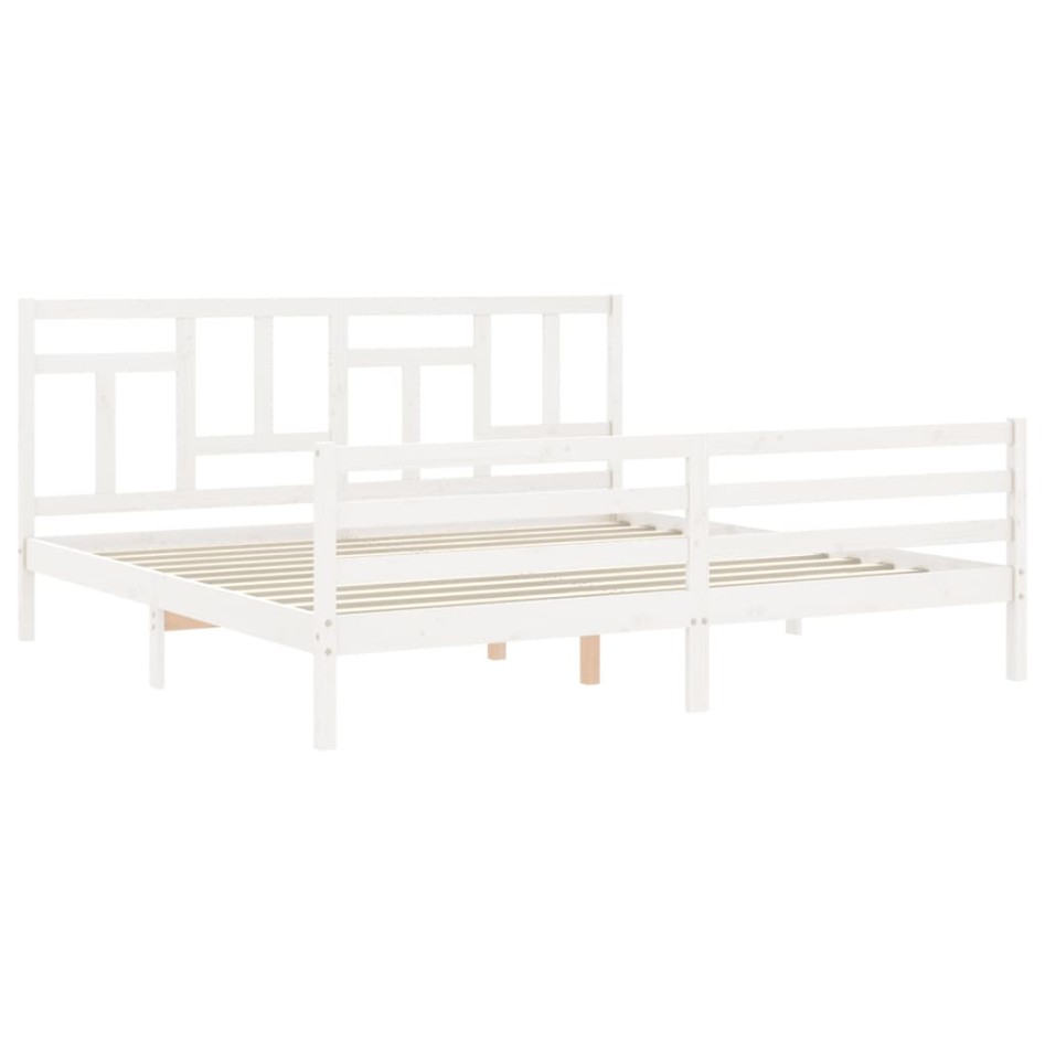 Estructura de cama con cabecero madera maciza blanco 200x200