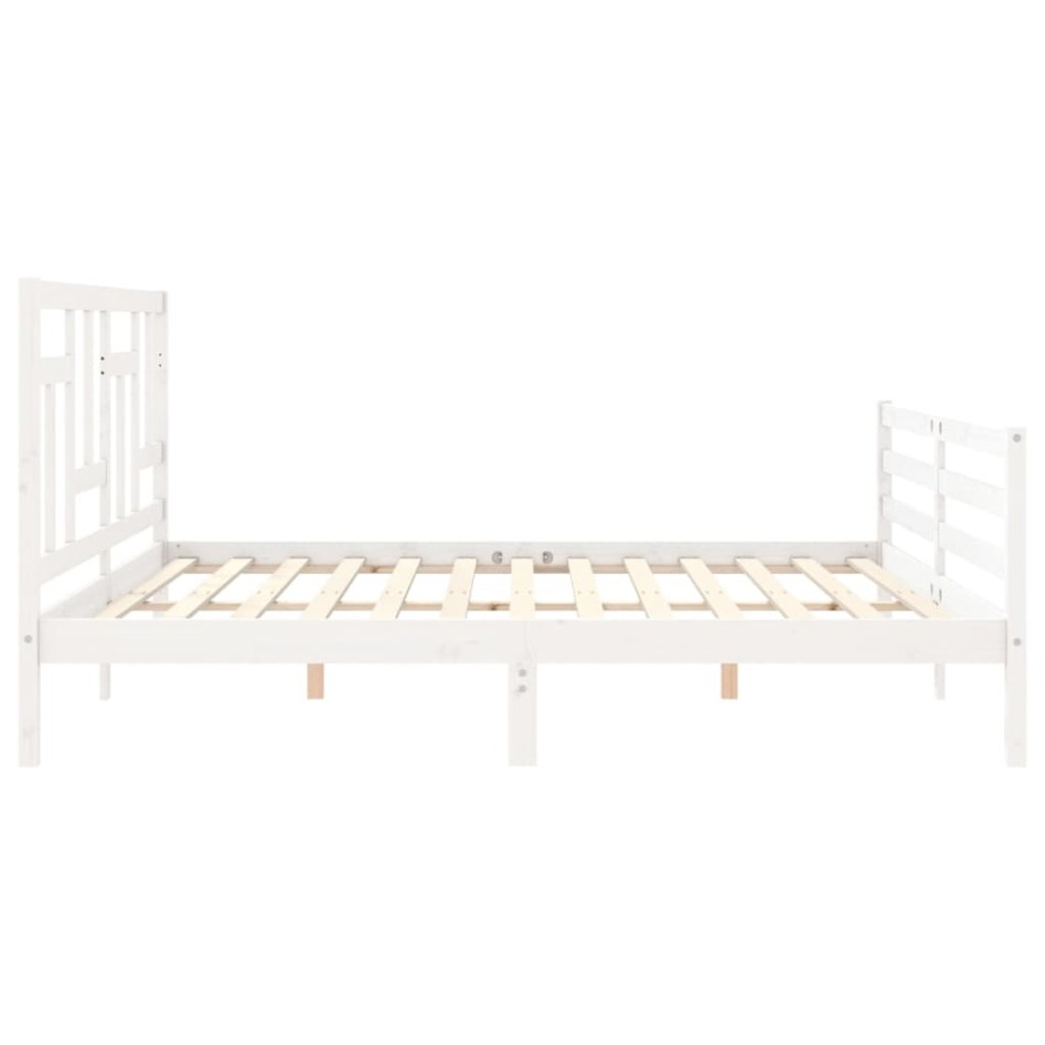 Estructura de cama con cabecero madera maciza blanco 200x200
