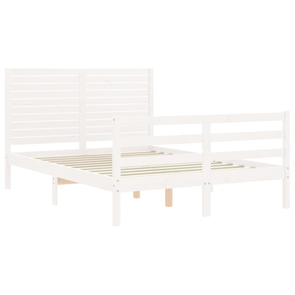 Estructura de cama con cabecero madera maciza blanco 120x200