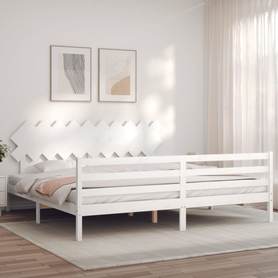 Estructura de cama con cabecero madera maciza blanco