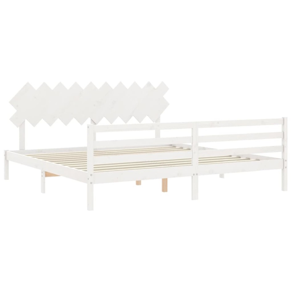 Estructura de cama con cabecero madera maciza blanco