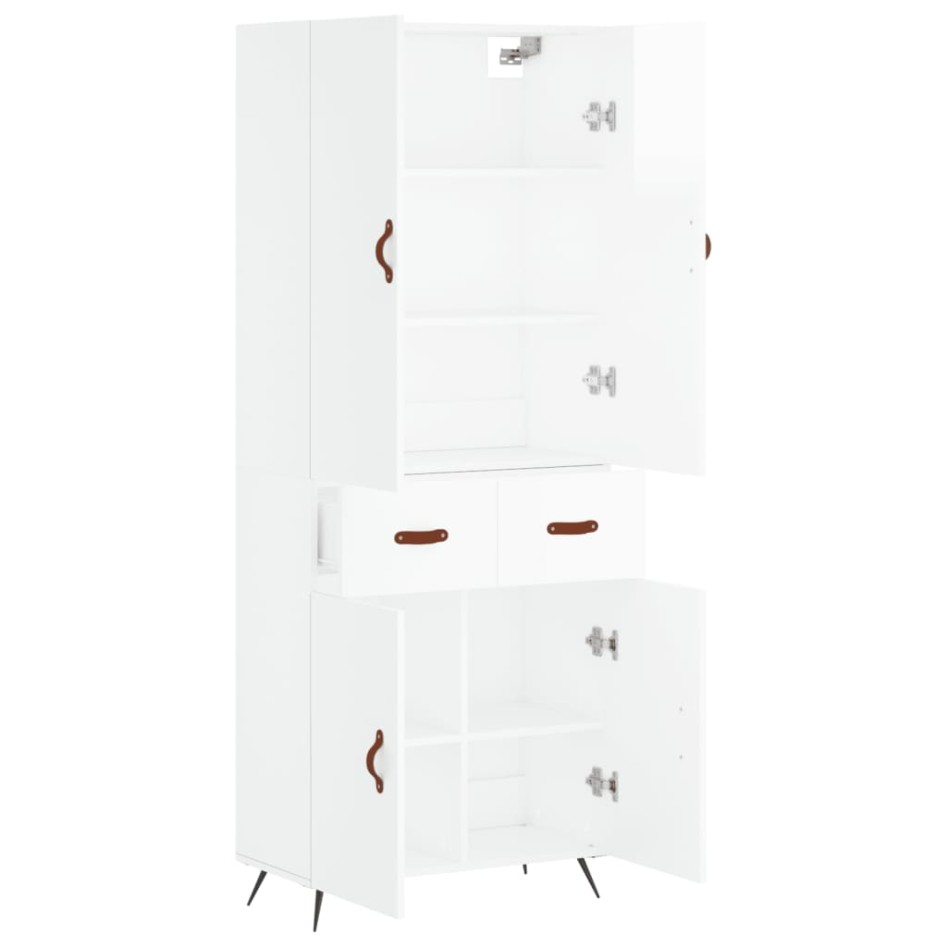 Aparador alto madera contrachapada blanco brillo 69,5x34x180