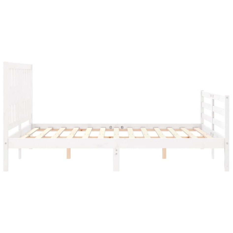 Estructura de cama con cabecero madera maciza blanco 160x200