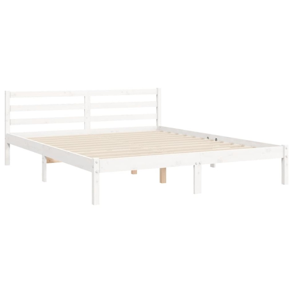 Estructura de cama con cabecero madera maciza blanco 160x200