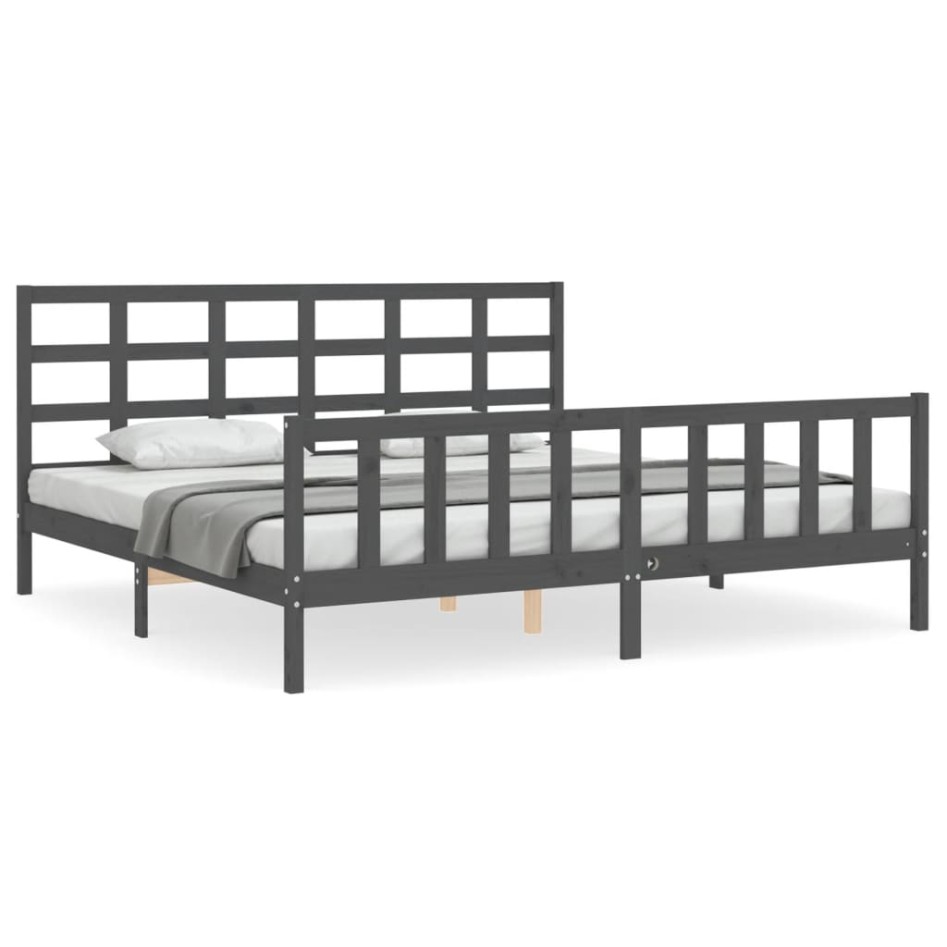 Estructura de cama con cabecero madera maciza gris 200x200