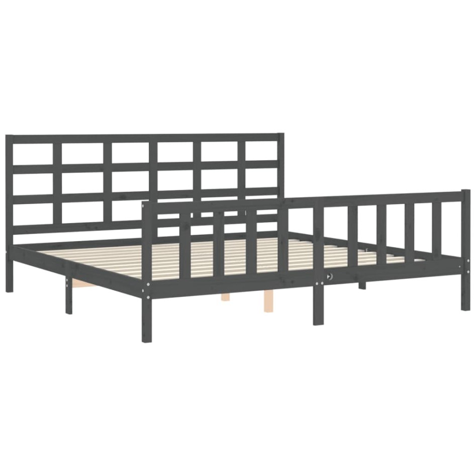 Estructura de cama con cabecero madera maciza gris 200x200