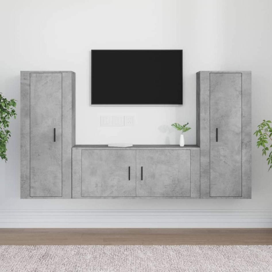 Set de muebles de TV 3 pzas madera contrachapada gris