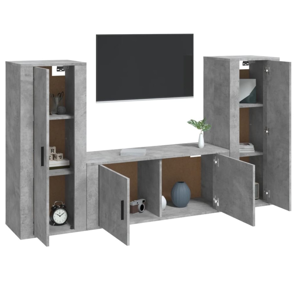 Set de muebles de TV 3 pzas madera contrachapada gris