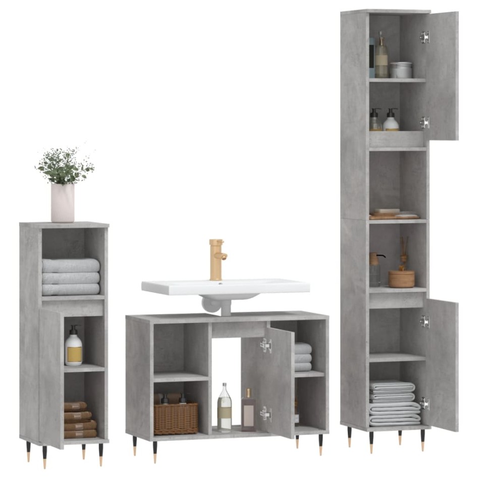 Set muebles de baño 2 piezas madera contrachapada gris