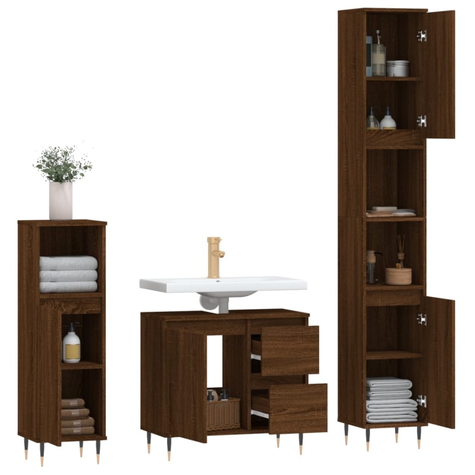 Set de muebles baño 3 pzas madera contrachapada roble