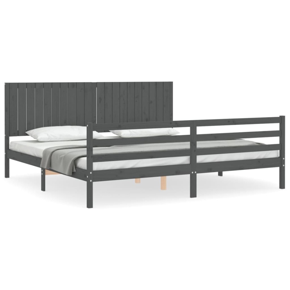 Estructura de cama con cabecero madera maciza gris 200x200