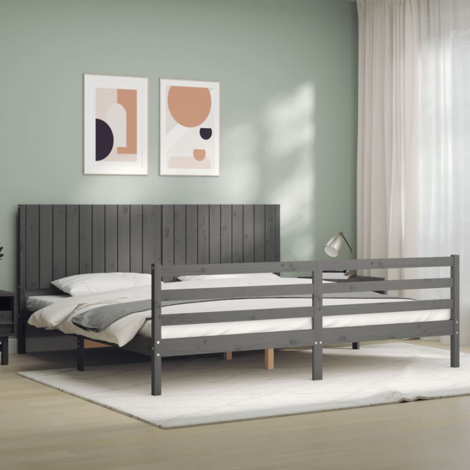 Estructura de cama con cabecero madera maciza gris 200x200