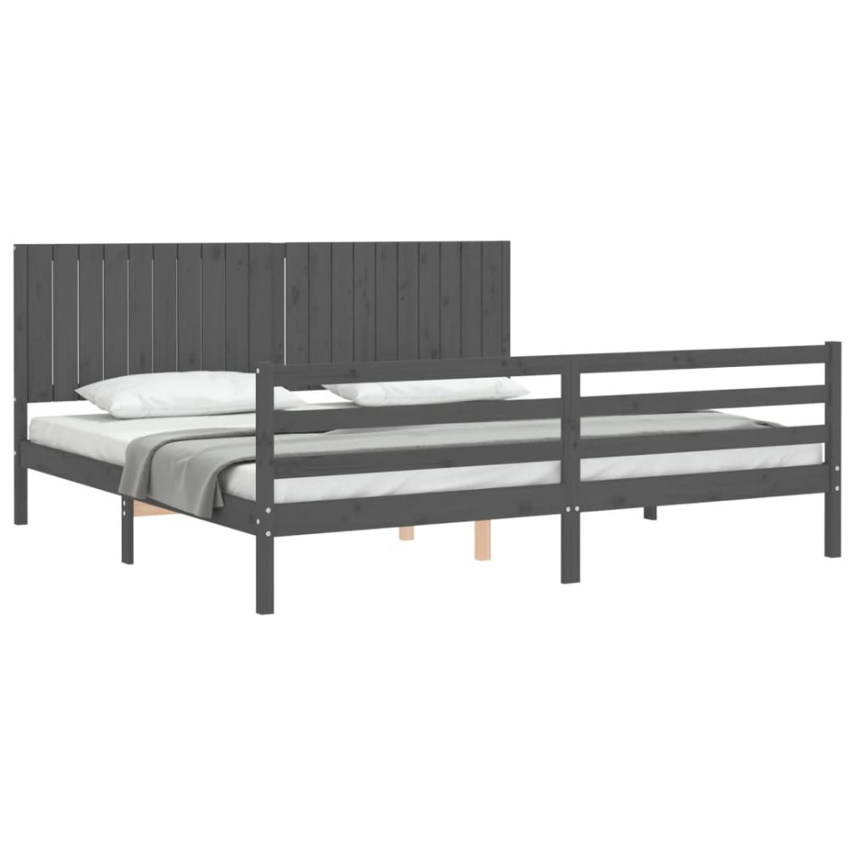 Estructura de cama con cabecero madera maciza gris 200x200
