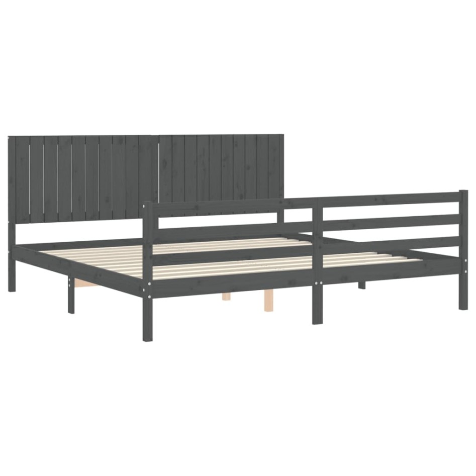 Estructura de cama con cabecero madera maciza gris 200x200