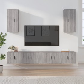 Set de muebles para TV 6 pzas madera contrachapada gris