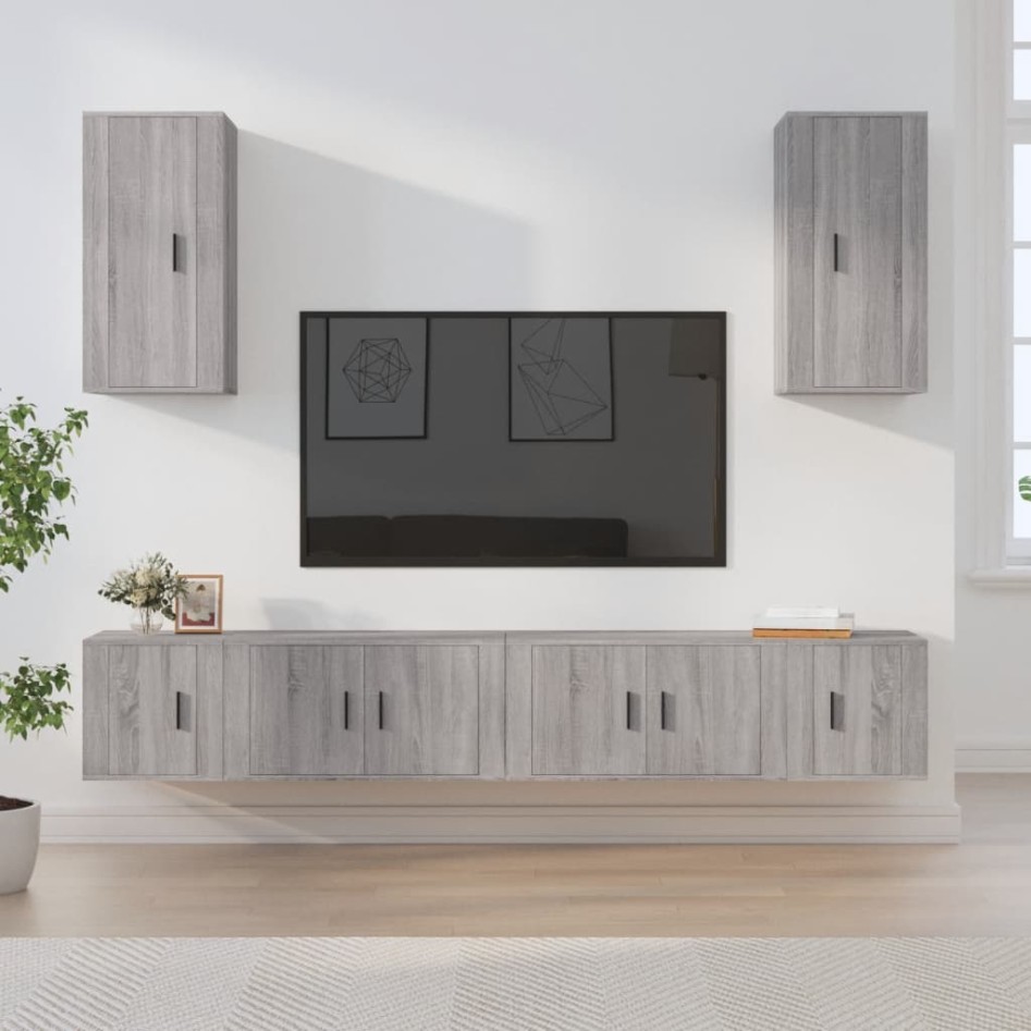 Set de muebles para TV 6 pzas madera contrachapada gris