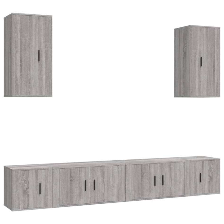 Set de muebles para TV 6 pzas madera contrachapada gris
