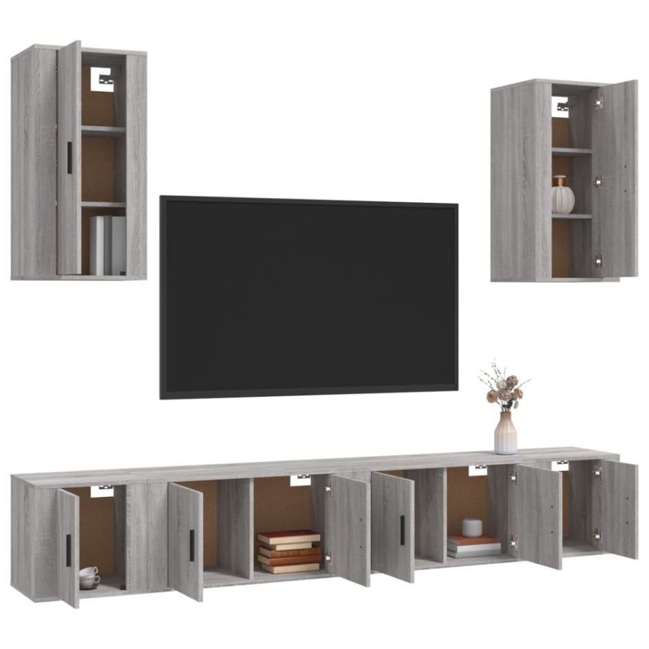 Set de muebles para TV 6 pzas madera contrachapada gris