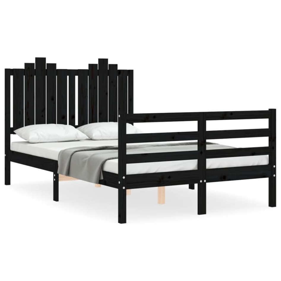 Estructura de cama con cabecero madera maciza negro 120x200