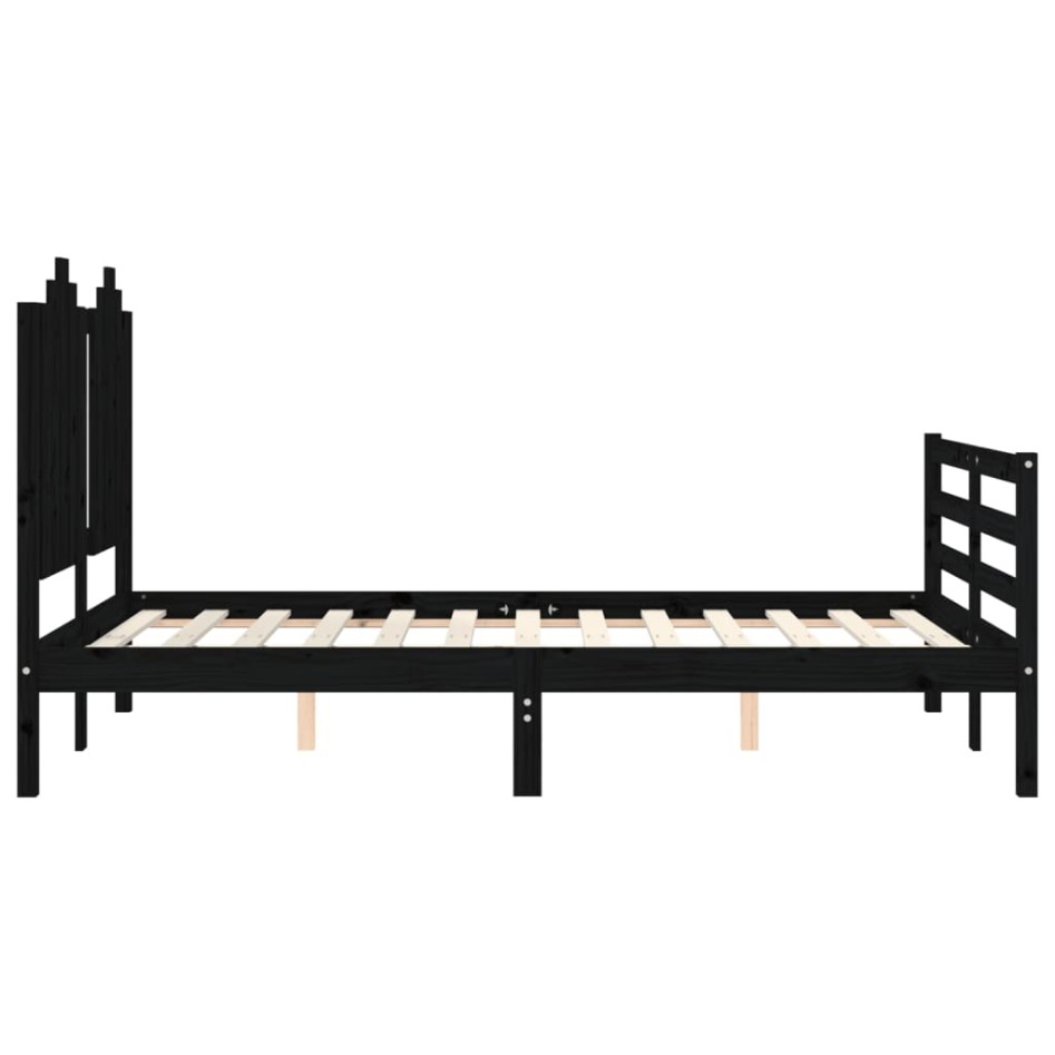 Estructura de cama con cabecero madera maciza negro 120x200