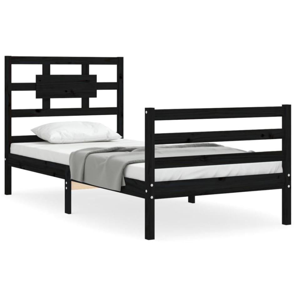 Estructura de cama con cabecero madera maciza negro 90x200