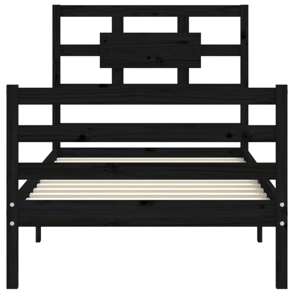 Estructura de cama con cabecero madera maciza negro 90x200