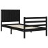 Estructura de cama con cabecero madera maciza negro 90x200