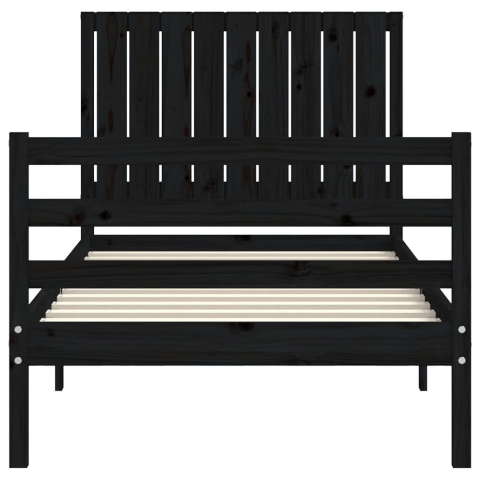 Estructura de cama con cabecero madera maciza negro 90x200