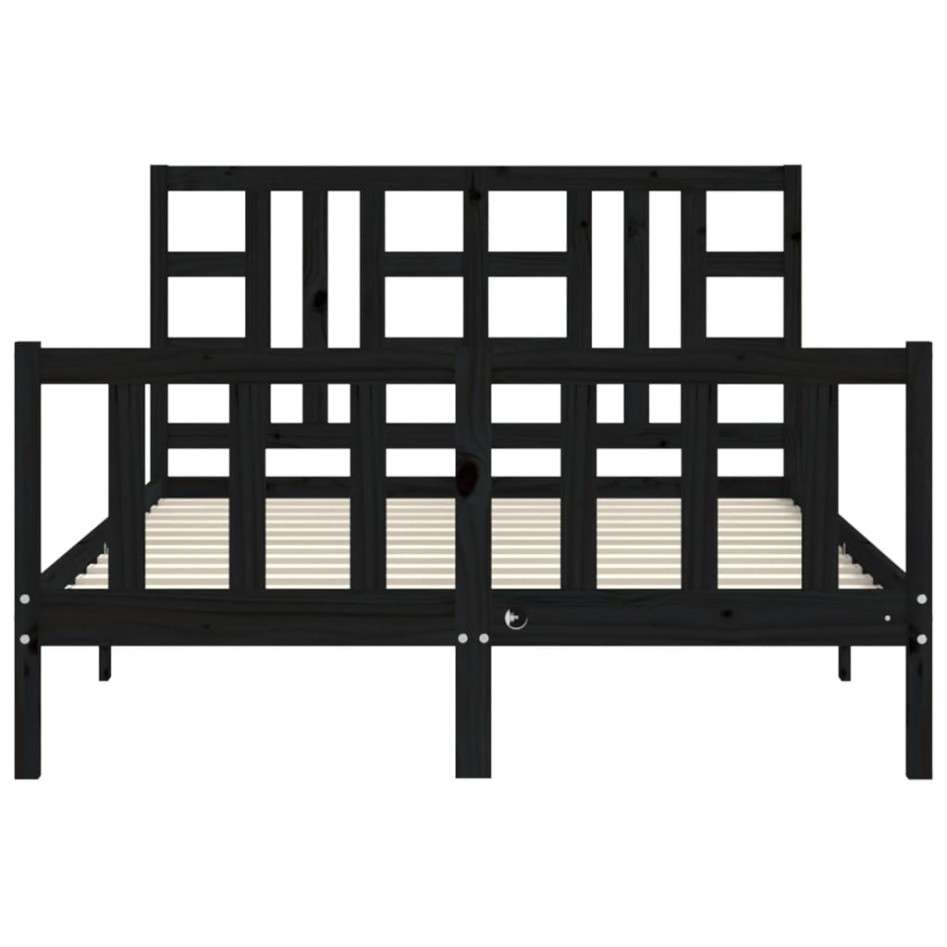 Estructura de cama con cabecero madera maciza negro 140x190