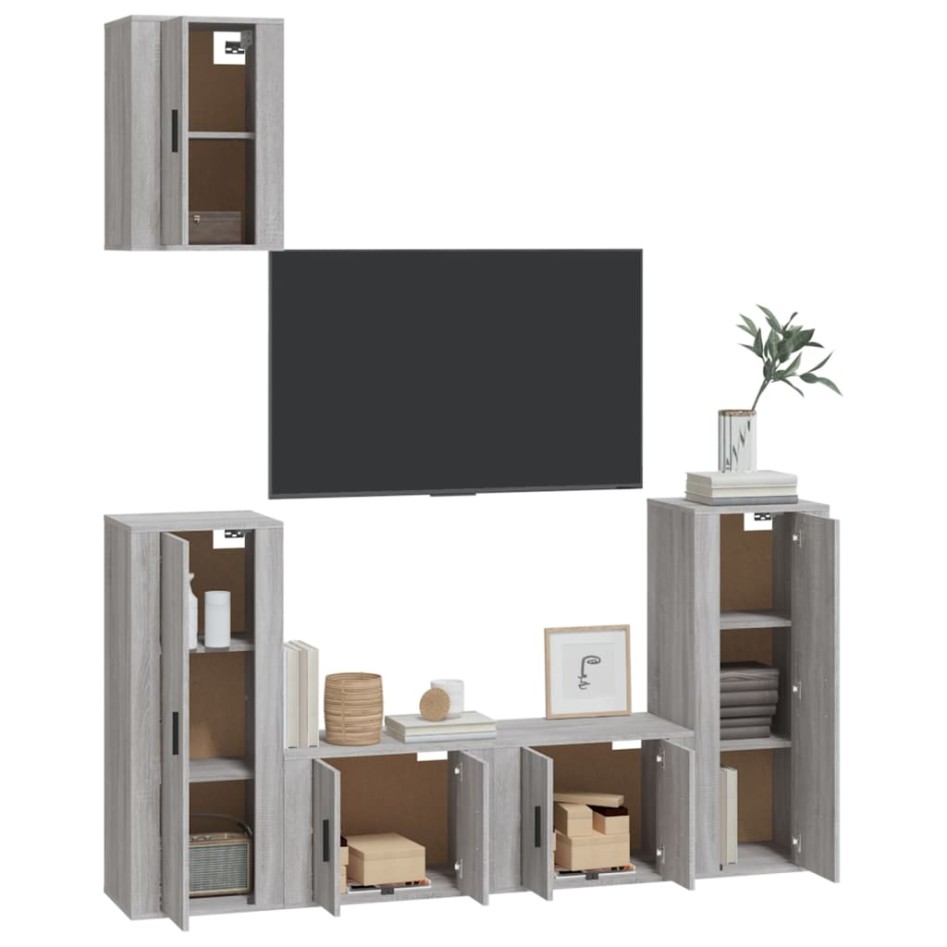 Set de muebles para TV 5 pzas madera contrachapada gris