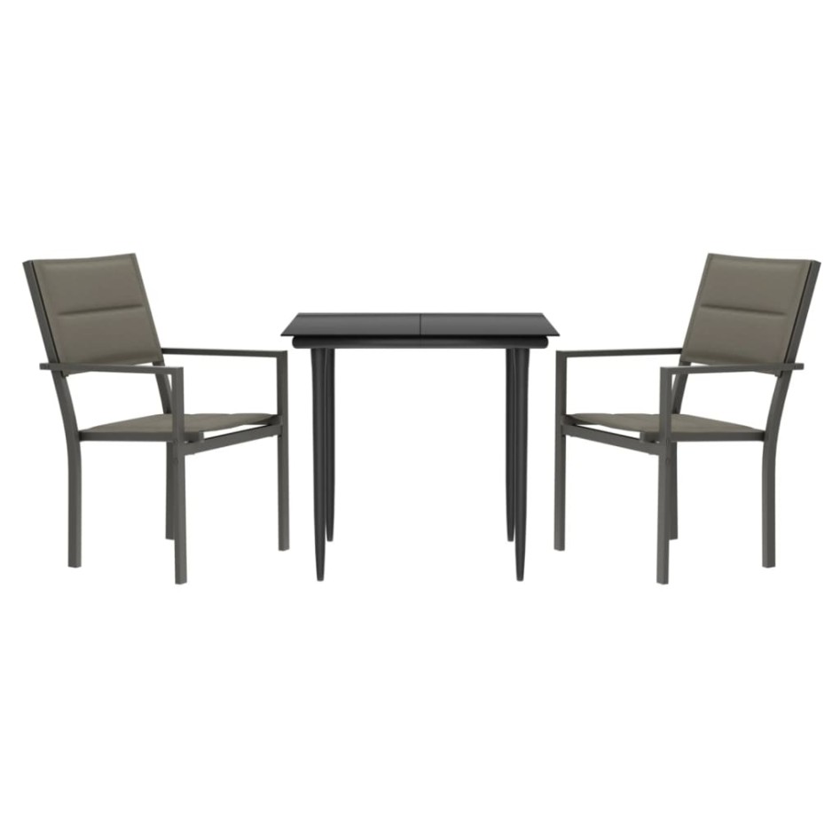 Juego de comedor para jardín 3 piezas acero y textilene