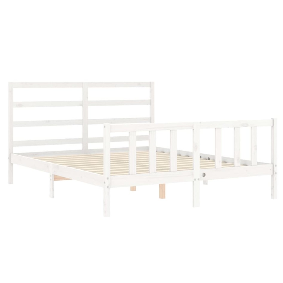 Estructura de cama con cabecero madera maciza blanco 160x200