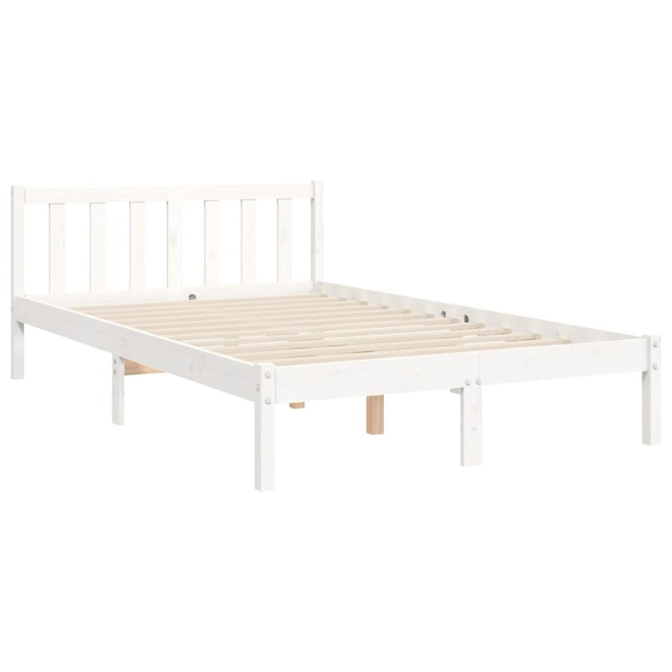 Estructura de cama con cabecero madera maciza blanco 160x200