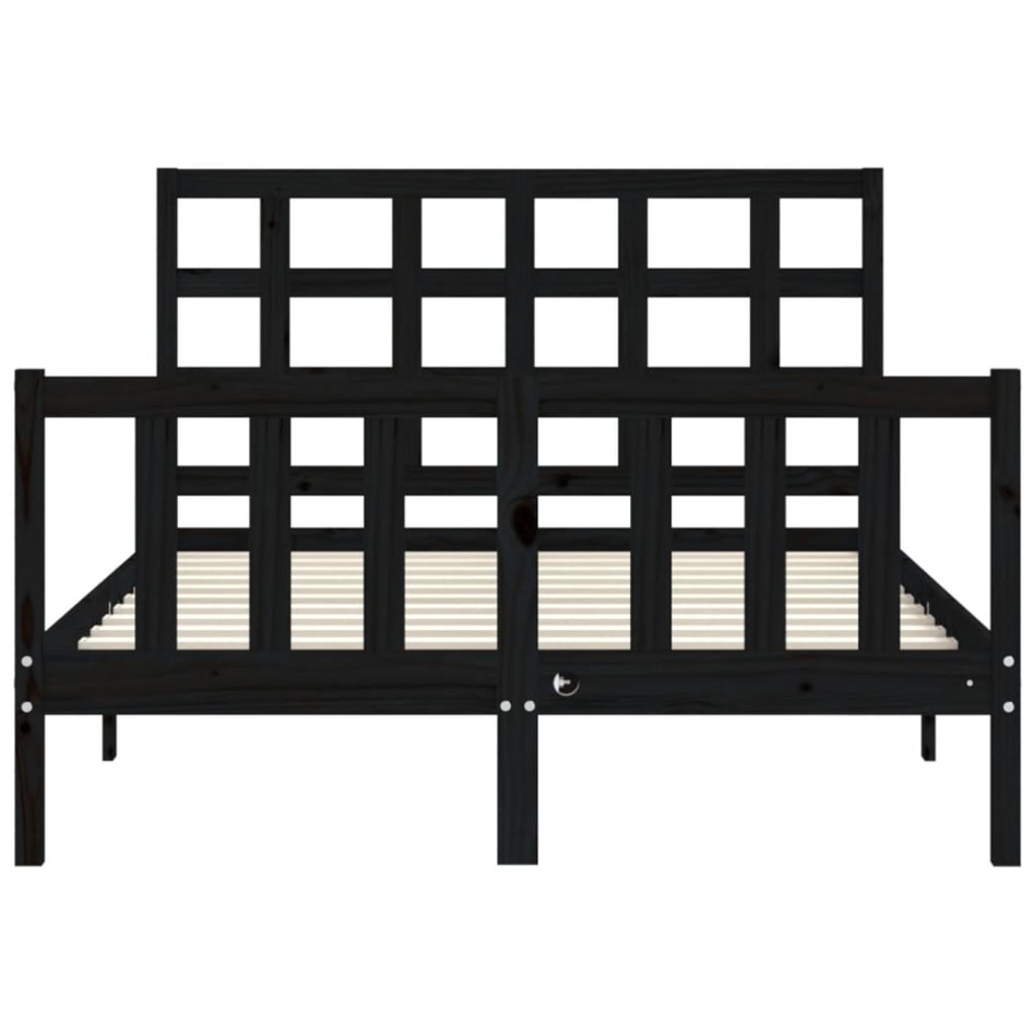Estructura de cama con cabecero madera maciza negro 140x190