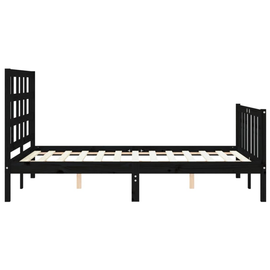 Estructura de cama con cabecero madera maciza negro 140x190