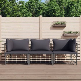 Juego de muebles de jardín 3 pzas cojines antracita ratán